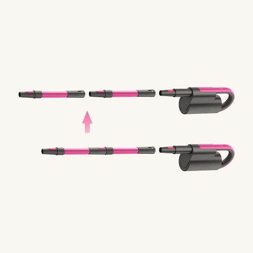 Two pole sections shown separated above and joined below, beside the handheld unit